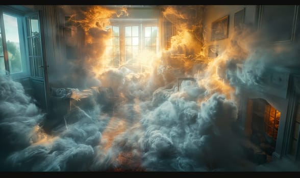 The room is filled with smoke. Selective soft focus.