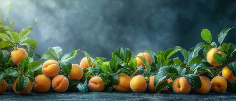 Ripe apricots on the table on a dark background. Selective focus.