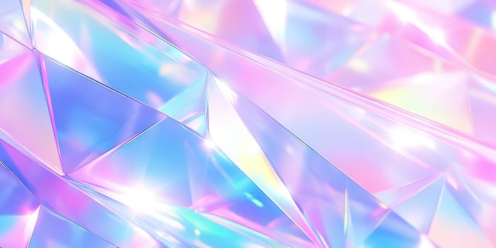 Holographic background with glass shards. Rainbow reflexes in pink and purple color. Abstract trendy pattern. Texture with magical effect