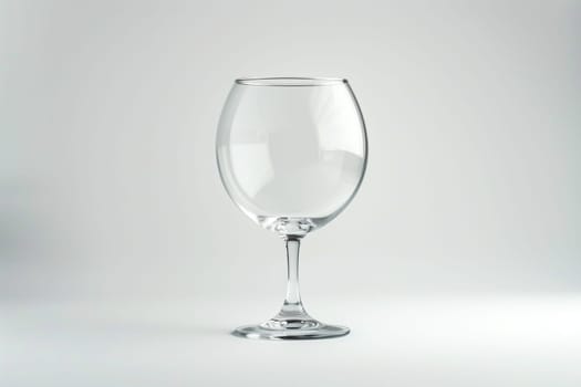 A wine glass is placed on top of a white table, creating a simple yet elegant composition.