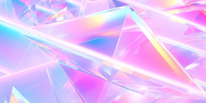 Holographic background with glass shards. Rainbow reflexes in pink and purple color. Abstract trendy pattern. Texture with magical effect