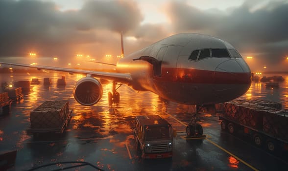 Loading cargo onto an airplane. Selective soft focus.