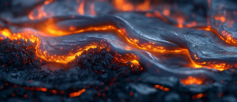 Abstract background of extinct lava with red gaps. Selective soft focus.