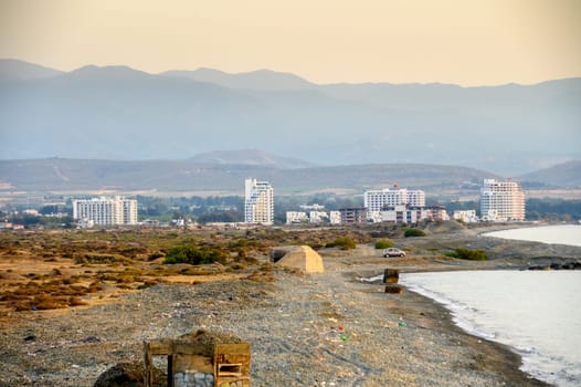 Sunset in Cyprus. The sun sets in the Mediterranean. Evening panorama 1