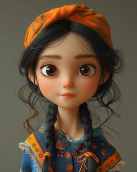 Cartoon, 3D girl in a national traditional European outfit. Selective focus