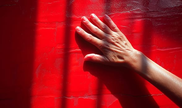 Hand Reaching on Red Background. Selective focus