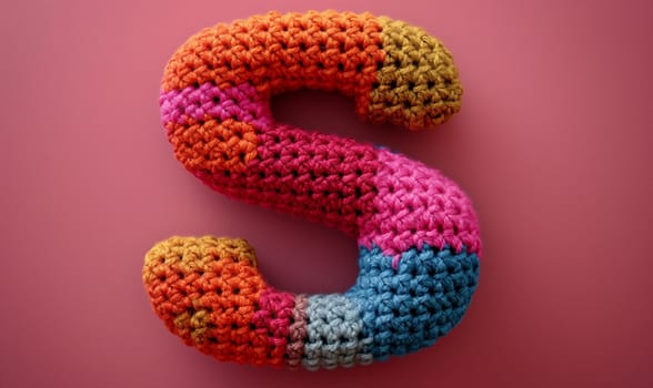 Knitted colored letter S on an abstract background. Selective focus.