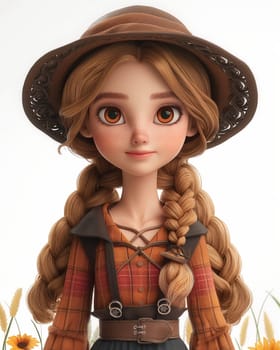 Cartoon, 3D girl in a national traditional European outfit. Selective focus