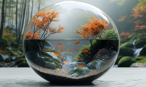 Fish Bowl Filled With Water and Trees. Selective focus