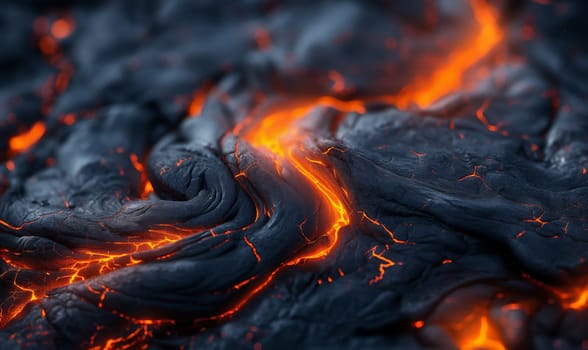 Abstract background of extinct lava with red gaps. Selective soft focus.