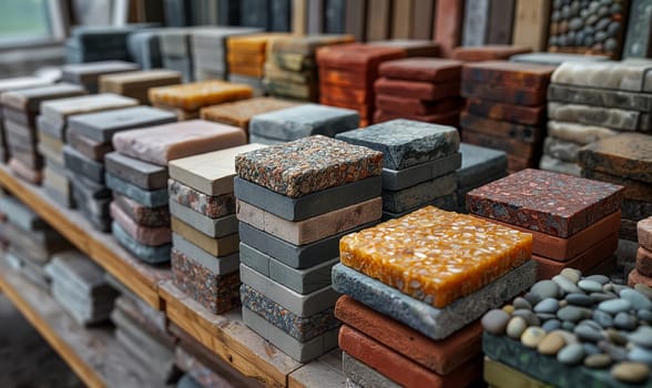 Colorful tiles on the table. Selective soft focus.