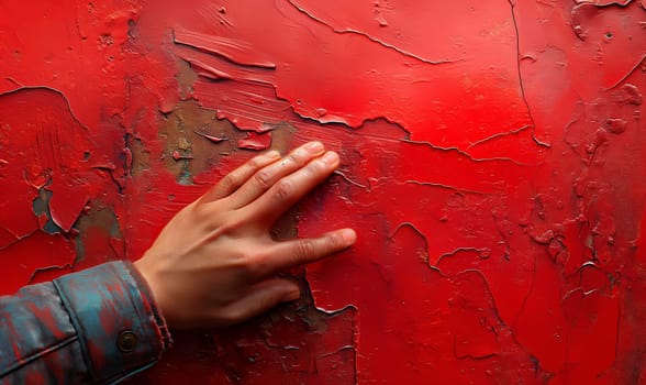 Hand Reaching on Red Background. Selective focus