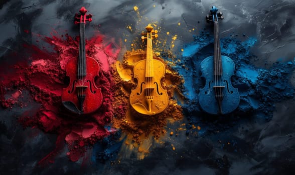 Bright violins on a dark background. Selective focus