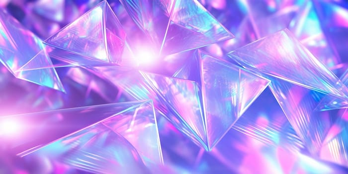 Holographic background with glass shards. Rainbow reflexes in pink and purple color. Abstract trendy pattern. Texture with magical effect