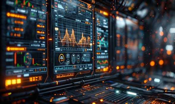 Investment chart of the stock market on the monitor. Selective soft focus.