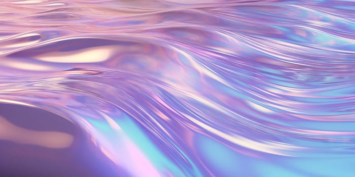 Abstract 3d render. Holographic chrome gradient water waves. Iridescent gradient digital art for banner background, wallpaper