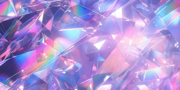 Holographic background with glass shards. Rainbow reflexes in pink and purple color. Abstract trendy pattern. Texture with magical effect