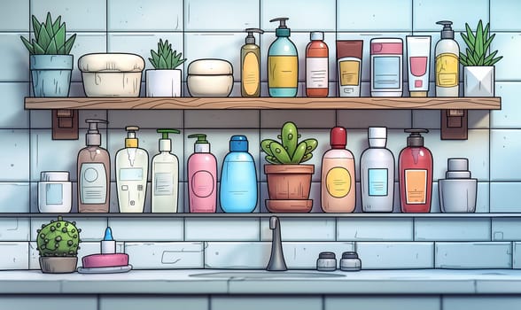 An illustration of various soap bottles. Selective soft focus.