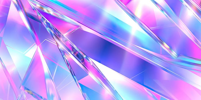 Holographic background with glass shards. Rainbow reflexes in pink and purple color. Abstract trendy pattern. Texture with magical effect