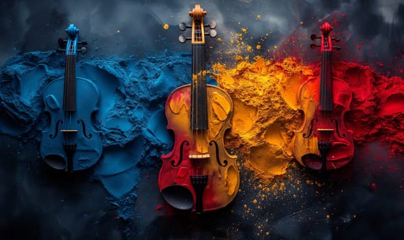 Bright violins on a dark background. Selective focus