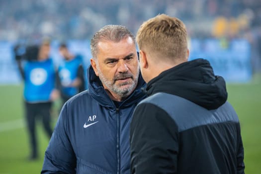 MELBOURNE, AUSTRALIA - MAY 22: Ange Postecoglou of Tottenham Hotspur and Eddie Howe of Newcastle United before playing during the Global Football Week at The Melbourne Cricket Ground on May 22, 2024 in Melbourne, Australia