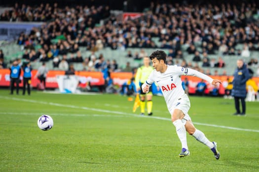 MELBOURNE, AUSTRALIA - MAY 22: Heung Min Son of Tottenham Hotspur whilst playing Newcastle United during the Global Football Week at The Melbourne Cricket Ground on May 22, 2024 in Melbourne, Australia