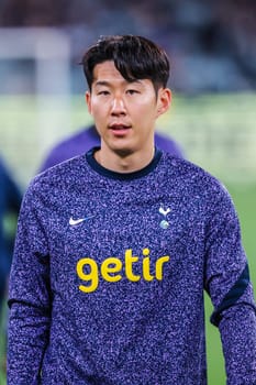 MELBOURNE, AUSTRALIA - MAY 22: Heung Min Son of Tottenham Hotspur warming up before playing Newcastle United during the Global Football Week at The Melbourne Cricket Ground on May 22, 2024 in Melbourne, Australia