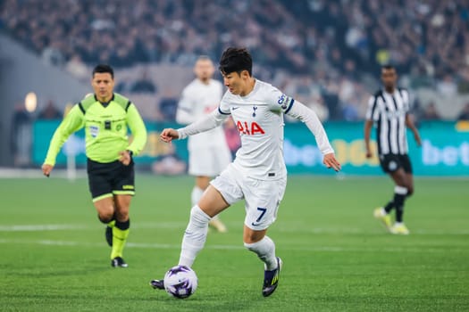 MELBOURNE, AUSTRALIA - MAY 22: Heung Min Son of Tottenham Hotspur whilst playing Newcastle United during the Global Football Week at The Melbourne Cricket Ground on May 22, 2024 in Melbourne, Australia