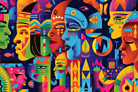 Colorful Digital Artwork Featuring Cultural Elements and Motifs Promoting Inclusion and Diversity Concept Vibrant Cultural Expression.