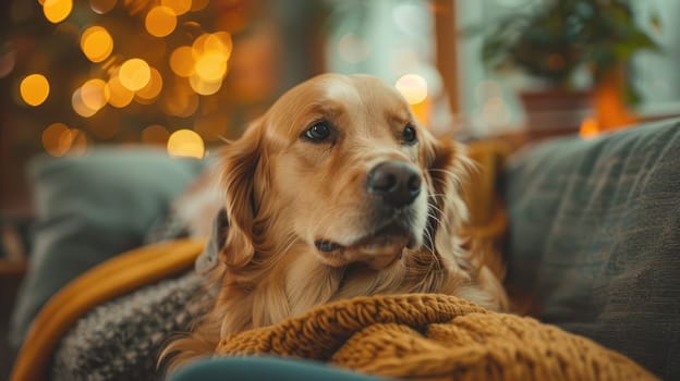 A person sitting on a couch lovingly hugging their dog, Both smiling and enjoying a peaceful moment together, Capturing the essence of companionship.