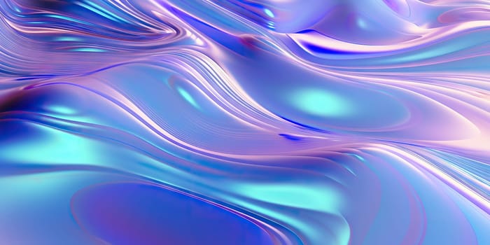 Abstract 3d render. Holographic chrome gradient water waves. Iridescent gradient digital art for banner background, wallpaper