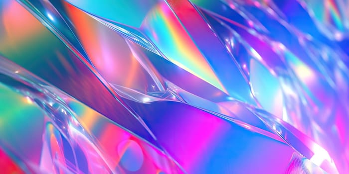 Holographic background with glass shards. Rainbow reflexes in pink and purple color. Abstract trendy pattern. Texture with magical effect