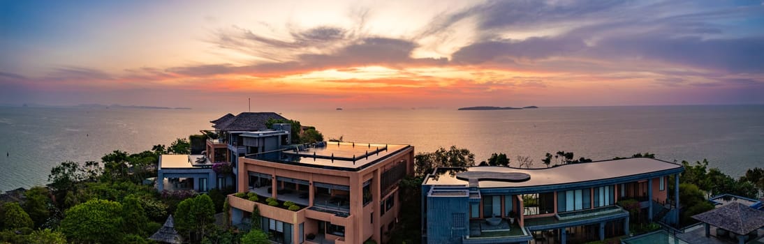 View of resort in Panwa beach at sunset, in Phuket, Thailand, south east Asia