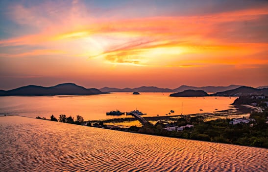 View of Cape Panwa beach at sunset, in Phuket, Thailand, south east Asia