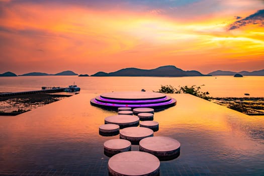 View of Cape Panwa beach at sunset, in Phuket, Thailand, south east Asia