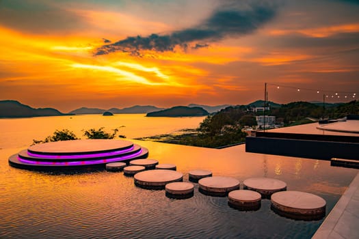 View of Cape Panwa beach at sunset, in Phuket, Thailand, south east Asia