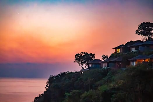 View of Cape Panwa beach at sunset, in Phuket, Thailand, south east Asia