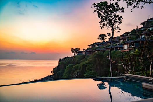 View of Cape Panwa beach at sunset, in Phuket, Thailand, south east Asia