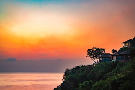 View of Cape Panwa beach at sunset, in Phuket, Thailand, south east Asia