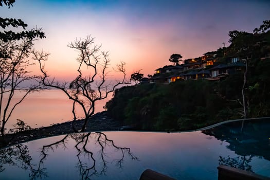 View of Cape Panwa beach at sunset, in Phuket, Thailand, south east Asia