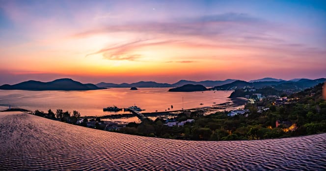 View of Cape Panwa beach at sunset, in Phuket, Thailand, south east Asia