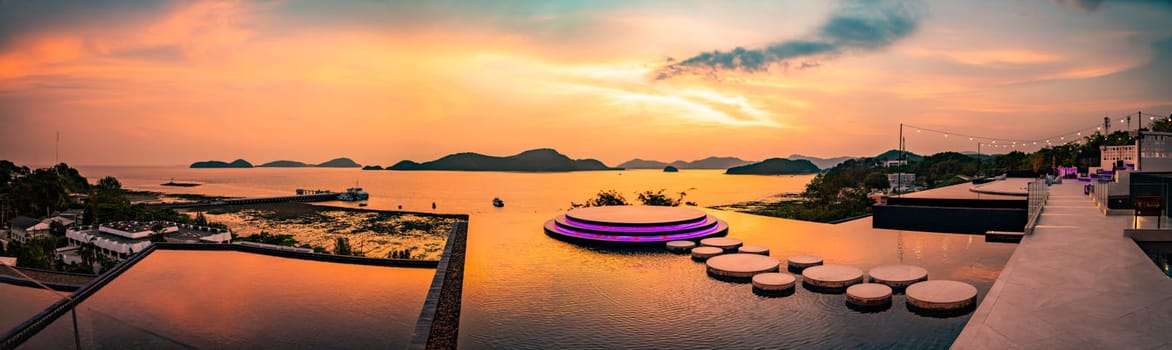 View of Cape Panwa beach at sunset, in Phuket, Thailand, south east Asia