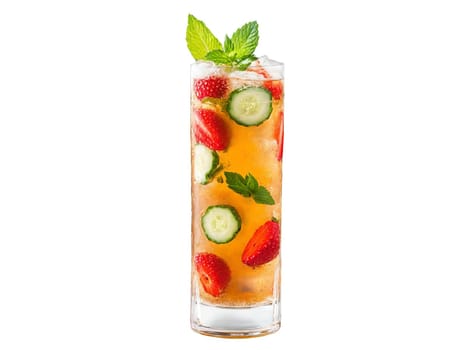 Pimm s Punch a tall slender pimm s cup filled with a refreshing herbal liquid. Drink isolated on transparent background.