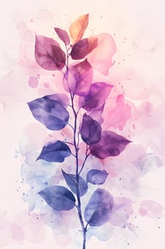 A watercolor painting of a flowering plant with purple petals on a pink background, showcasing the beauty of nature through art