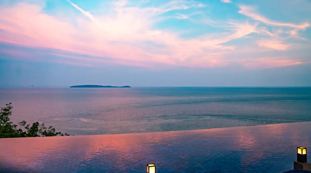 View of Cape Panwa beach at sunset, in Phuket, Thailand, south east Asia