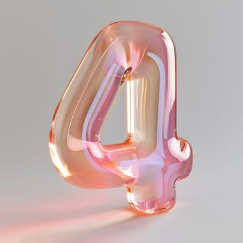 The number four is crafted from glass and resembles a balloon, suitable for Automotive lighting, Jewellery, Magenta, Drinkware, Metal, Glass, Fashion accessory, Wood, Electric blue, and Body jewelry