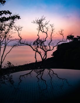 View of Cape Panwa beach at sunset, in Phuket, Thailand, south east Asia