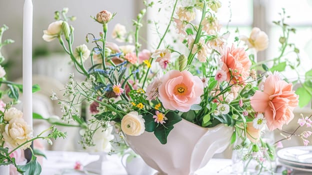 Spring flowers in vintage vase, beautiful floral arrangement, home decor, wedding and florist design