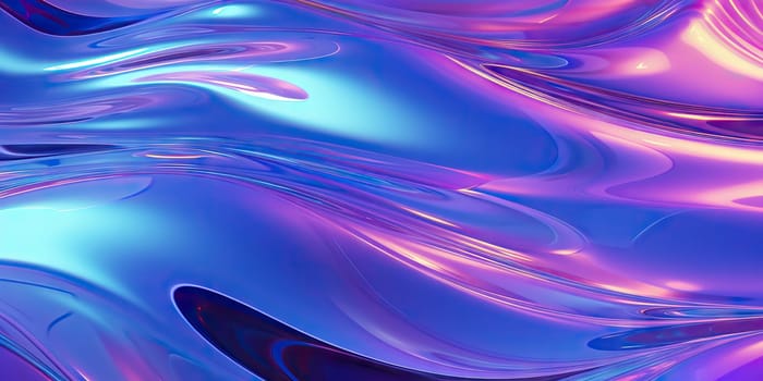 Abstract 3d render. Holographic chrome gradient water waves. Iridescent gradient digital art for banner background, wallpaper