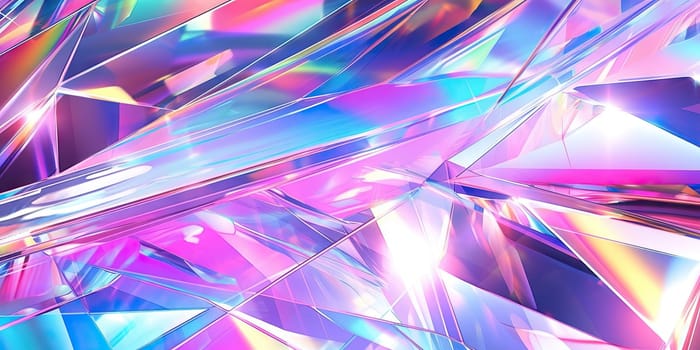 Holographic background with glass shards. Rainbow reflexes in pink and purple color. Abstract trendy pattern. Texture with magical effect